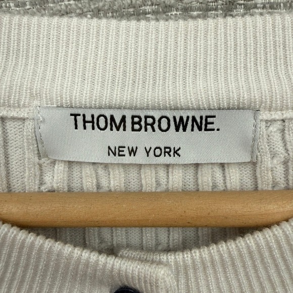 Thom Browne Cable Knit Cardigan Women White Hector Dog Stripe Preppy Luxury - Picture 4 of 12